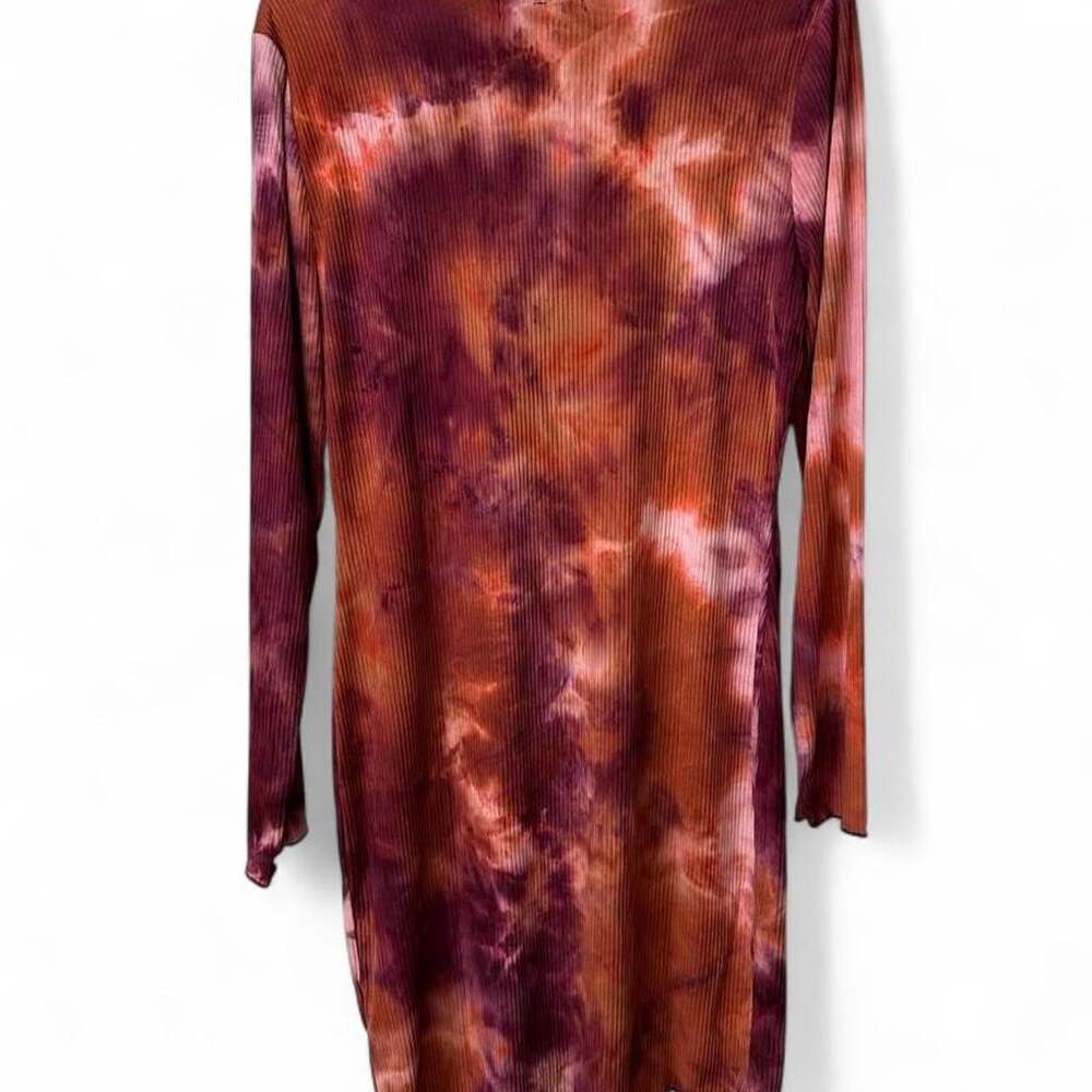 NWT Women’s XL Derek Heart Lettuce-Edged Long Sleeve Tie-Dye Multi Bodycon Dress - Picture 4 of 4